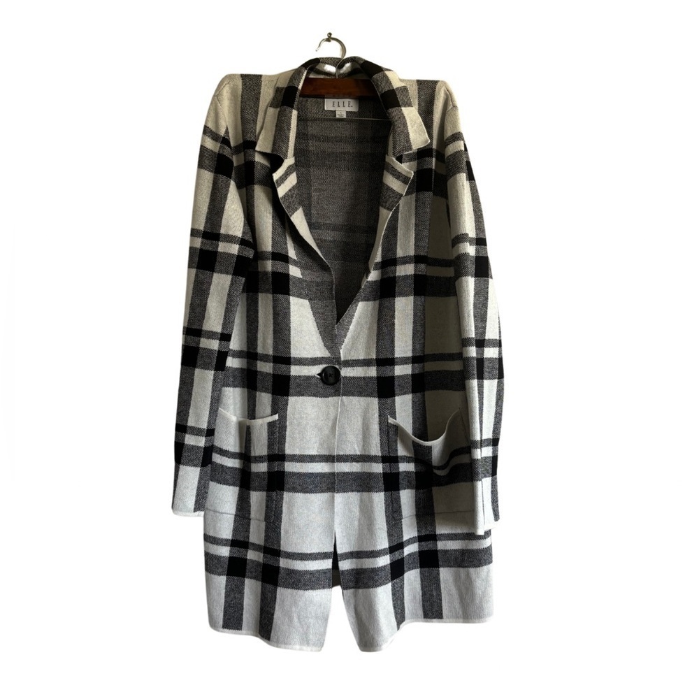 Elle plaided black and white midi length jacket size L